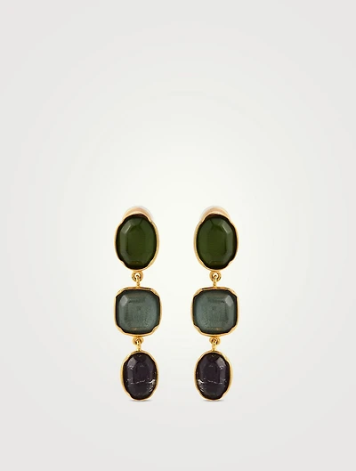 Cabochons Triple Drop Rock Crystal Earrings