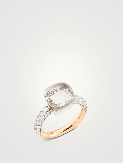 Nudo Classic 18K Rose And White Gold Ring With White Topaz And Diamonds