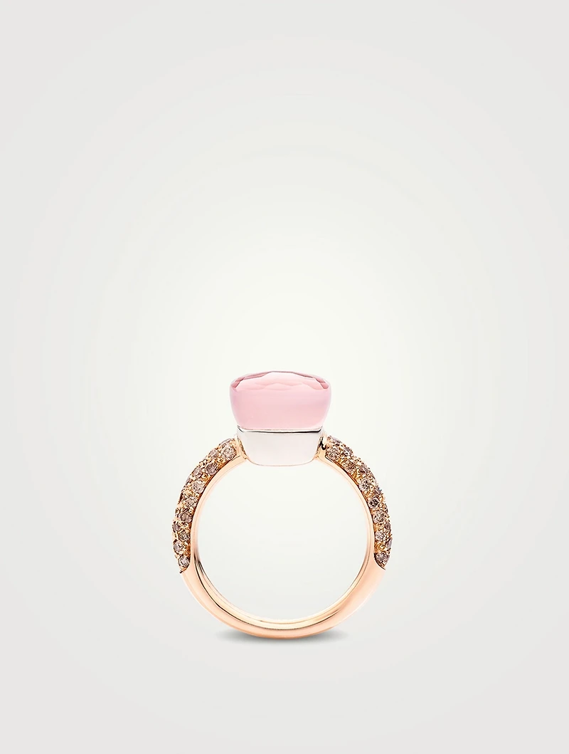 Nudo Classic 18K White And Rose Gold Ring With Rose Quartz, Chalcedony, And Brown Diamonds