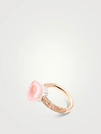 Nudo Classic 18K White And Rose Gold Ring With Rose Quartz, Chalcedony, And Brown Diamonds