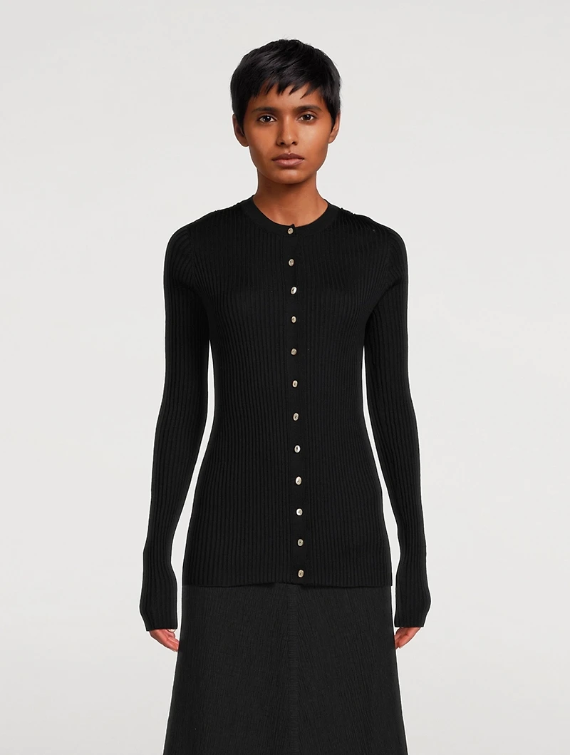 Wool And Silk Ribbed Cardigan
