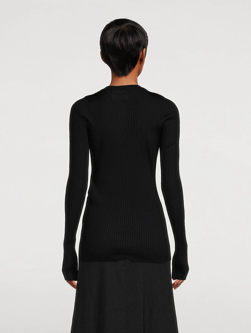 Wool And Silk Ribbed Cardigan