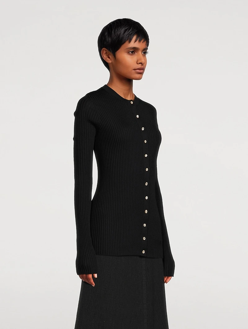 Wool And Silk Ribbed Cardigan