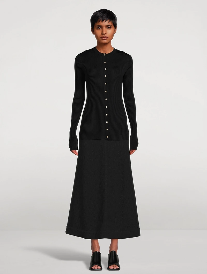Wool And Silk Ribbed Cardigan