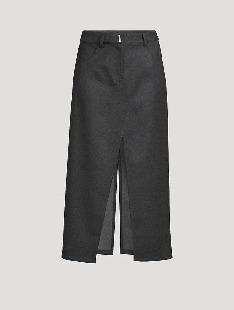 Stretch Wool Midi Skirt