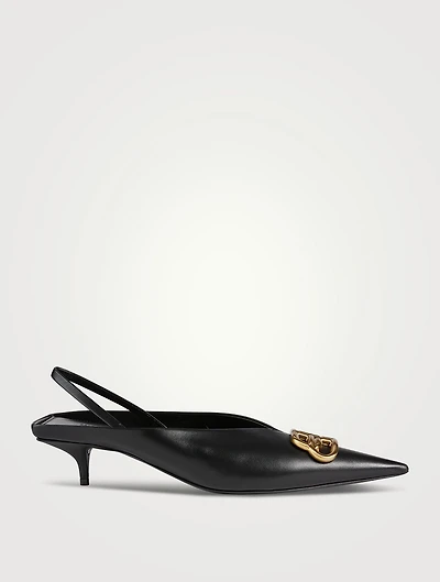 Square Knife BB Leather Slingback Pumps