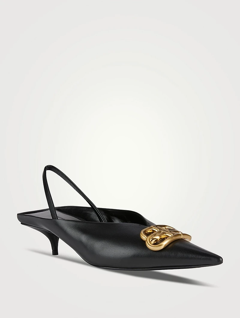 Square Knife BB Leather Slingback Pumps