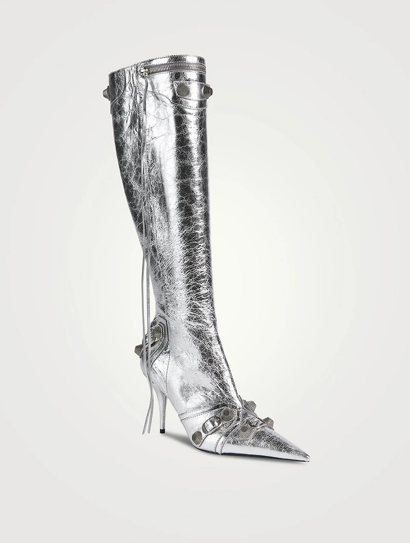 Cagole Metallic Leather Knee-High Boots