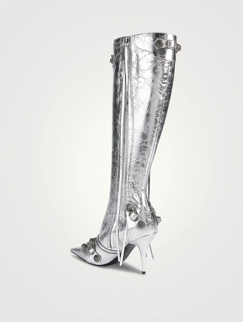 Cagole Metallic Leather Knee-High Boots