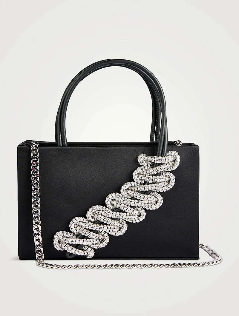 Midi Lattice Crystal Satin Tote Bag