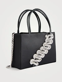 Midi Lattice Crystal Satin Tote Bag