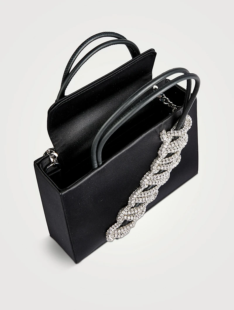 Midi Lattice Crystal Satin Tote Bag