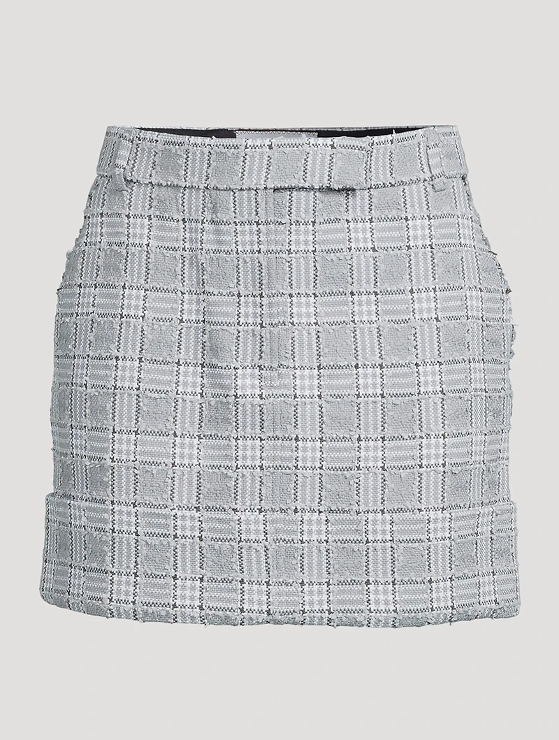 Check Cotton Tweed Mini Sack Skirt