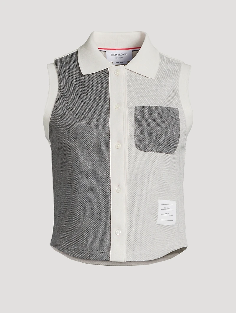 Funmix Textured Cotton Tuck Sleeveless Polo