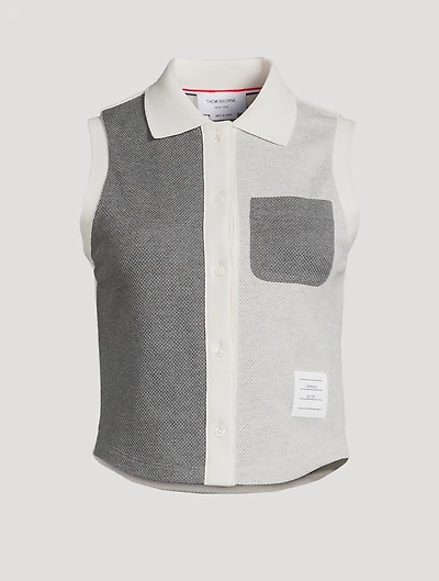 Funmix Textured Cotton Tuck Sleeveless Polo