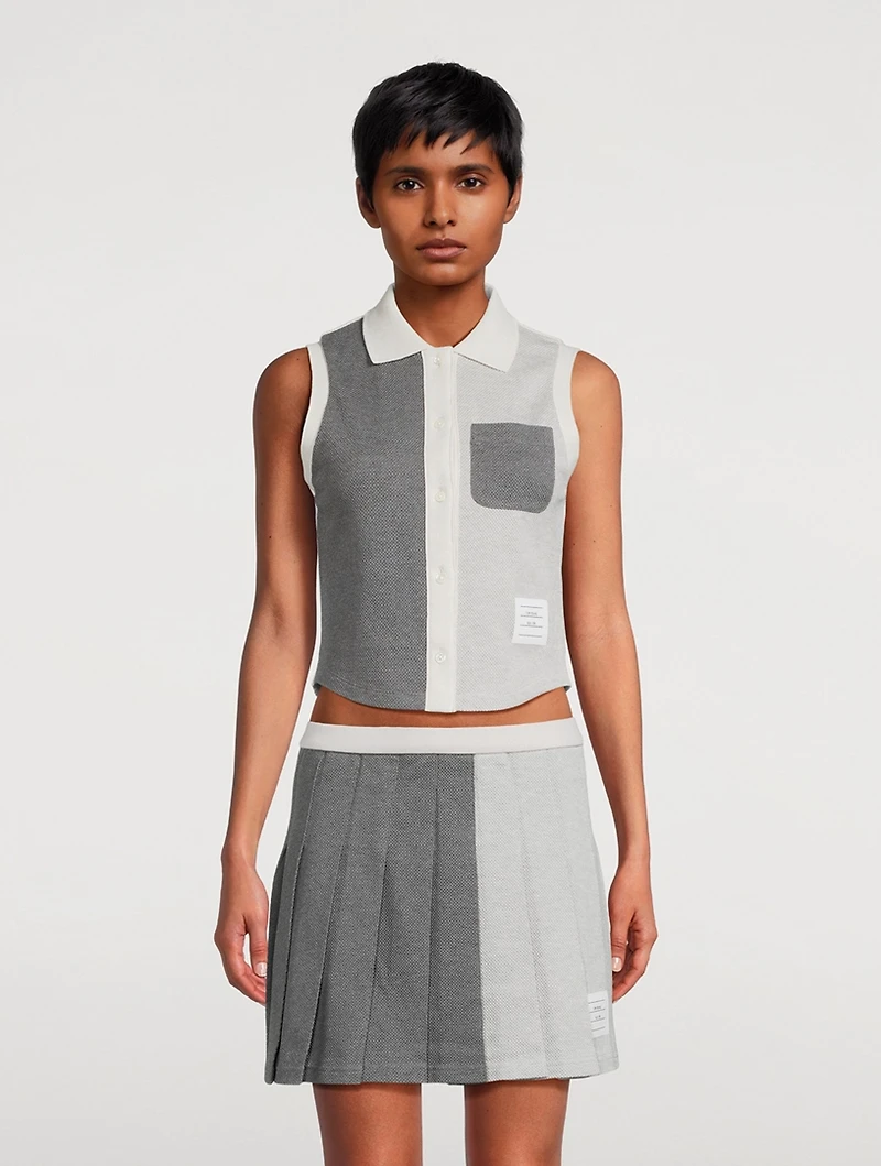 Funmix Textured Cotton Tuck Sleeveless Polo