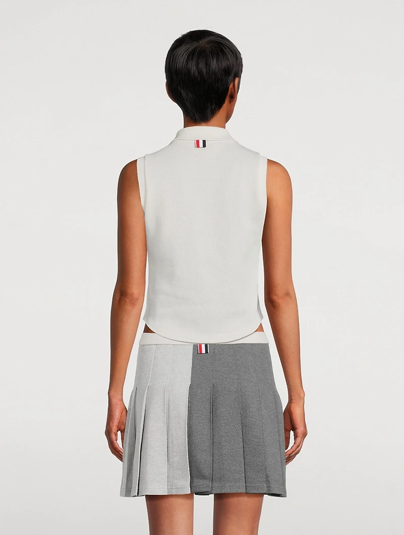 Funmix Textured Cotton Tuck Sleeveless Polo