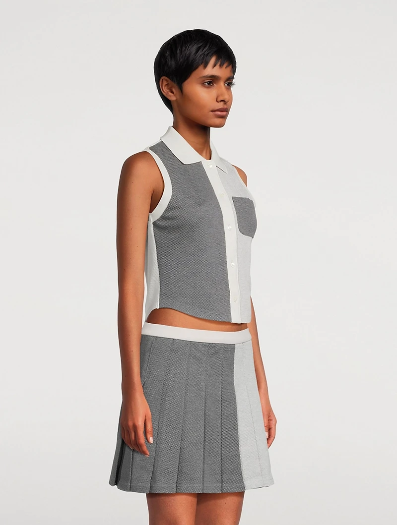 Funmix Textured Cotton Tuck Sleeveless Polo
