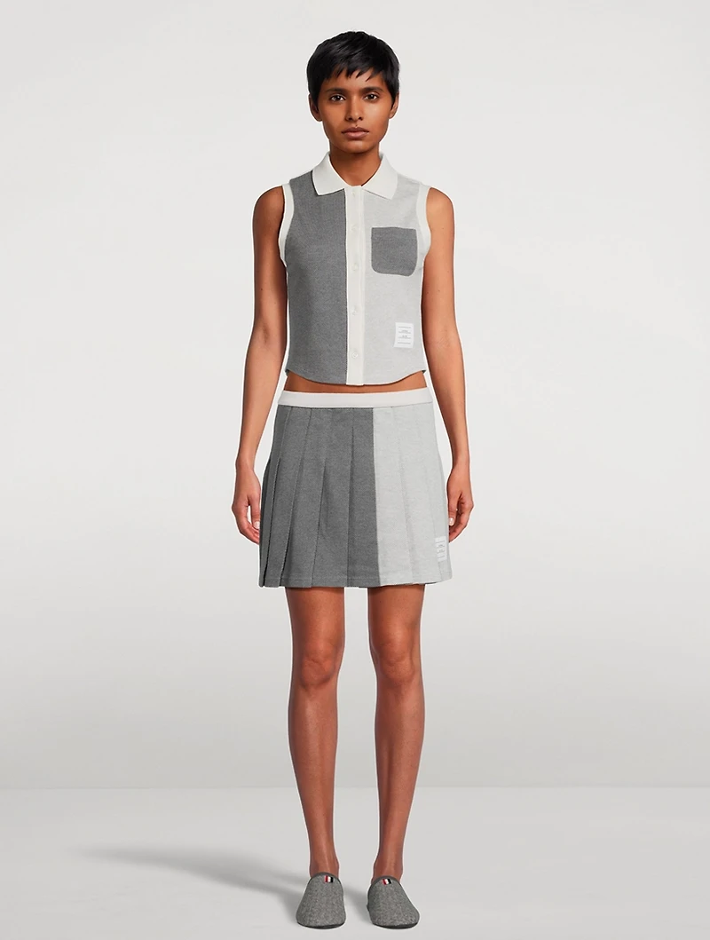 Funmix Textured Cotton Tuck Sleeveless Polo