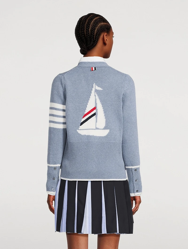 Sailboat Jacquard Wool Cardigan