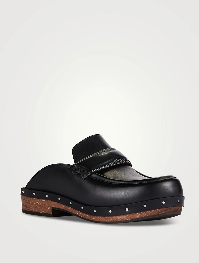 Shearling-Lined Leather Clogs