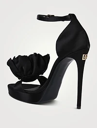 Keira Flower-Trimmed Satin Platform Sandals