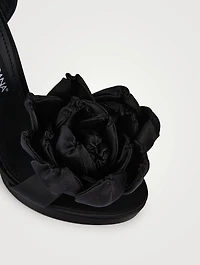 Keira Flower-Trimmed Satin Platform Sandals