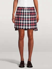 Pleated Twill Mini Skirt Tartan Print