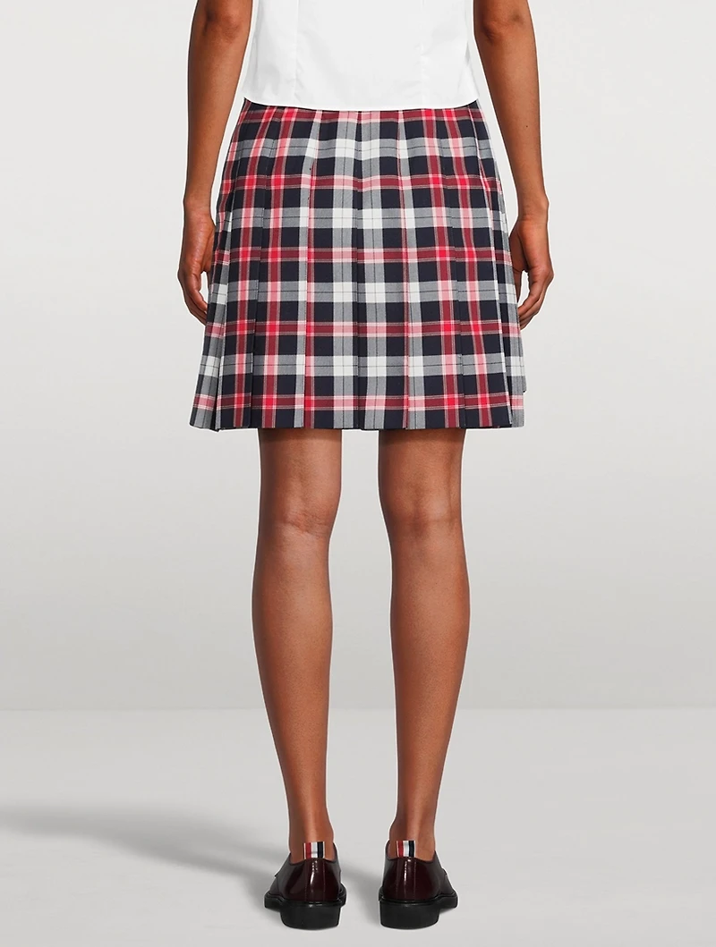 Pleated Twill Mini Skirt Tartan Print