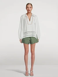 Abel Linen-Blend V-Neck Top