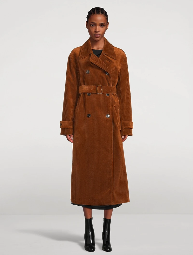 Ronas Belted Double-Breasted Corduroy Trench Coat