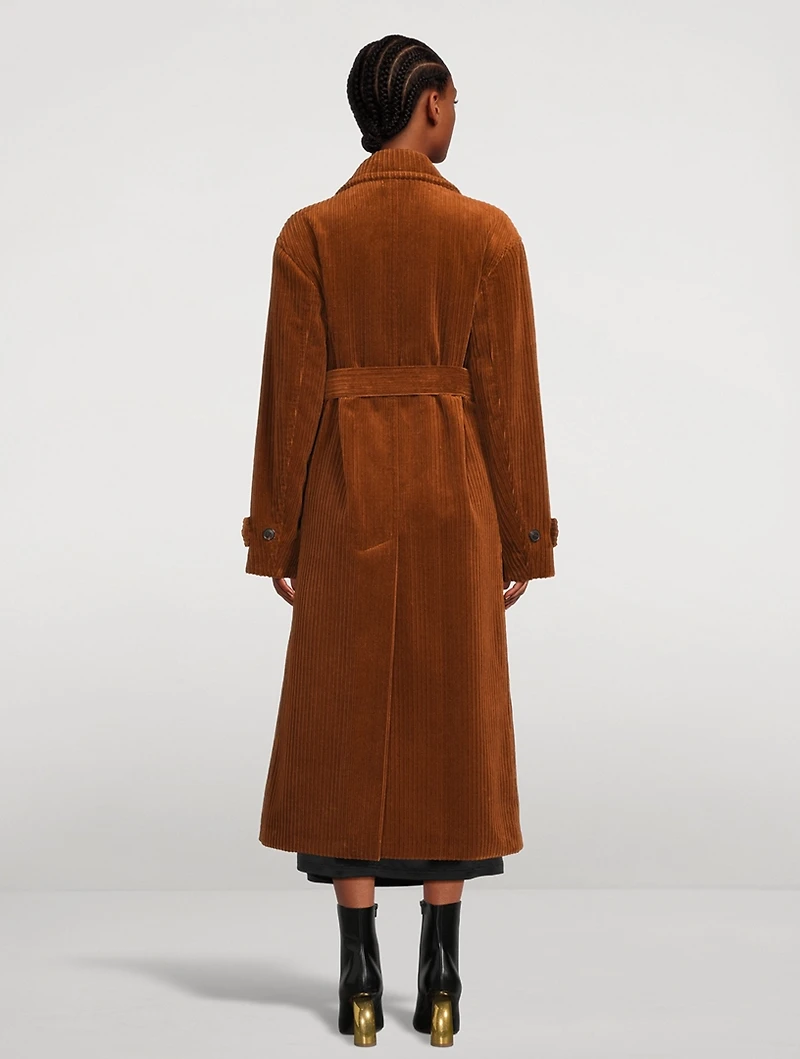 Ronas Belted Double-Breasted Corduroy Trench Coat