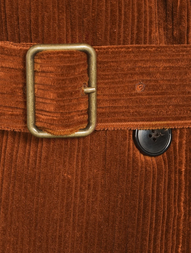 Ronas Belted Double-Breasted Corduroy Trench Coat