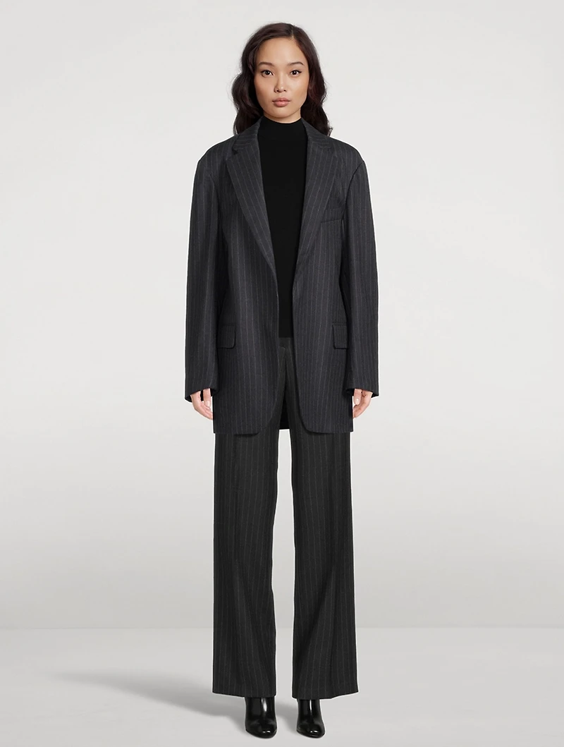 Blurs Oversized Wool Blazer Pinstripe Print