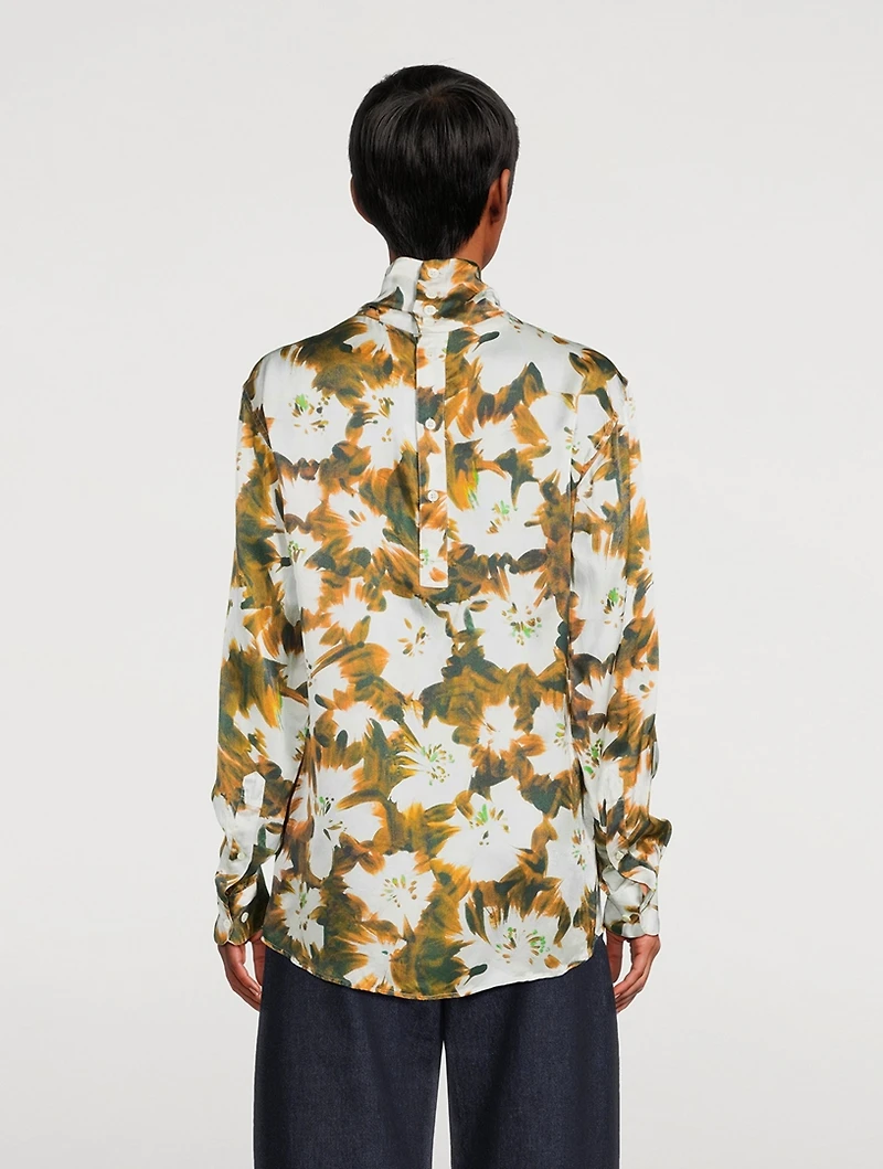 Contisy Silk Turtleneck Top Floral Print