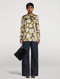 Contisy Silk Turtleneck Top Floral Print