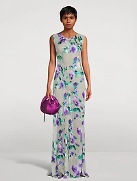 Devona Bias-Cut Satin Maxi Dress Floral Print