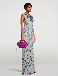 Devona Bias-Cut Satin Maxi Dress Floral Print