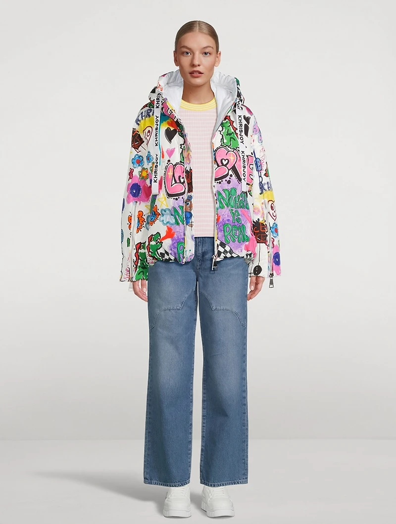 Puff Khris Down Jacket In Graffiti Love Print