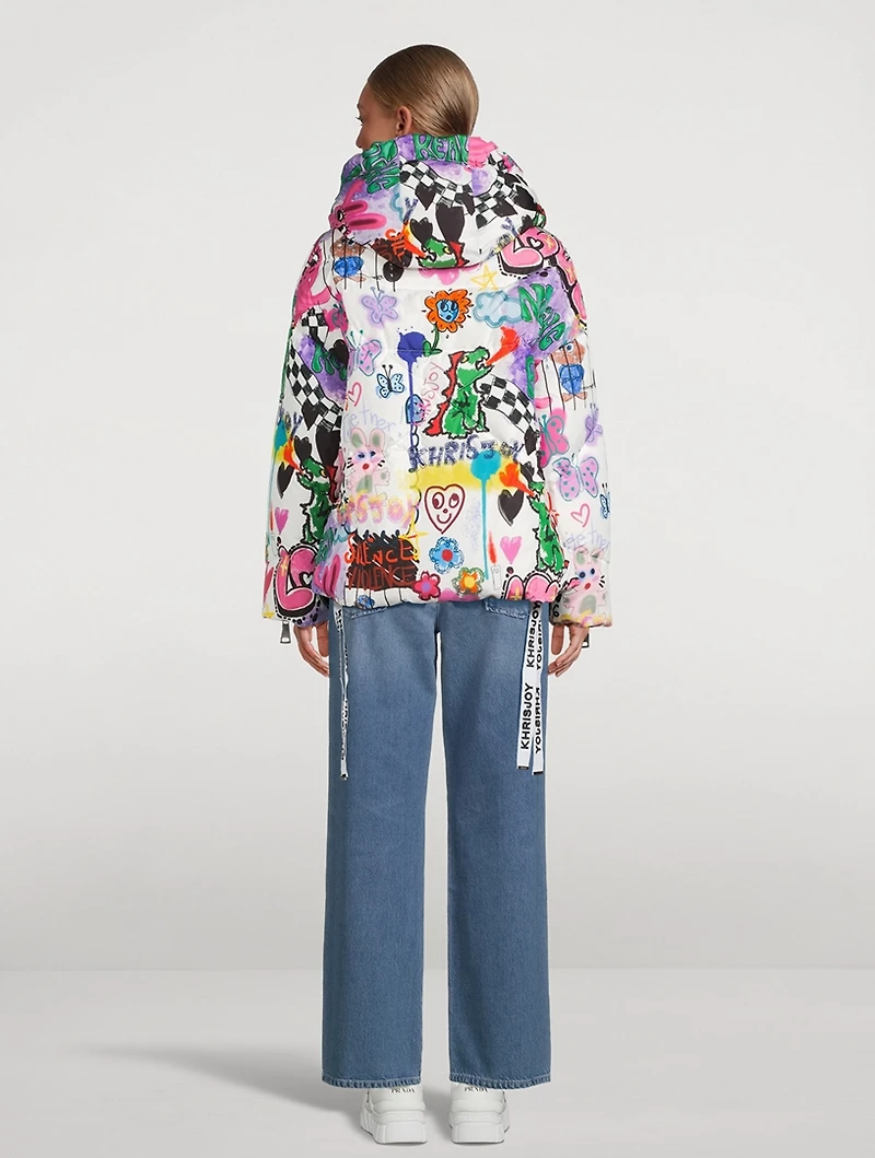 Puff Khris Down Jacket In Graffiti Love Print