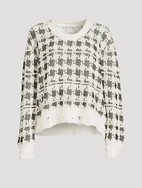 Houndstooth Jacquard Distressed Sweater