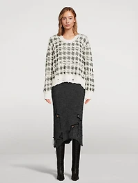 Houndstooth Jacquard Distressed Sweater