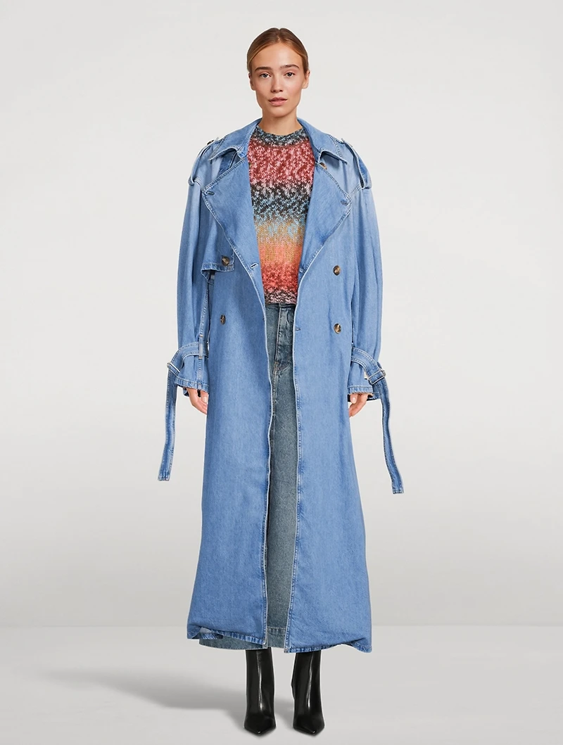 Double-Breasted Denim Trench Coat