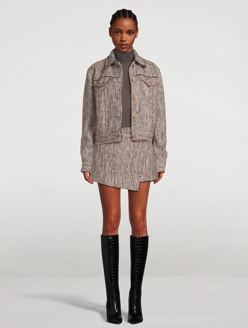 Herringbone Wrap Mini Skirt