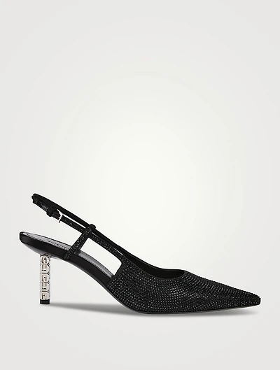 G Cube Embellished Satin Slingback Pumps