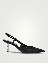 G Cube Embellished Satin Slingback Pumps
