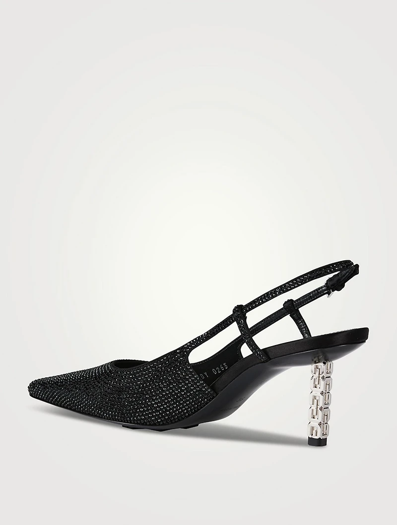 G Cube Embellished Satin Slingback Pumps