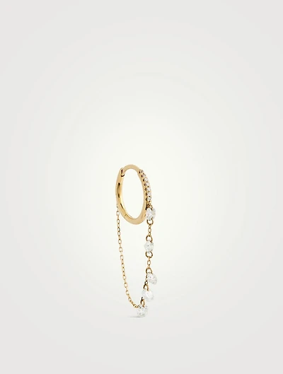 18K Gold Circle Chain Hoop Earring With Five Diamonds