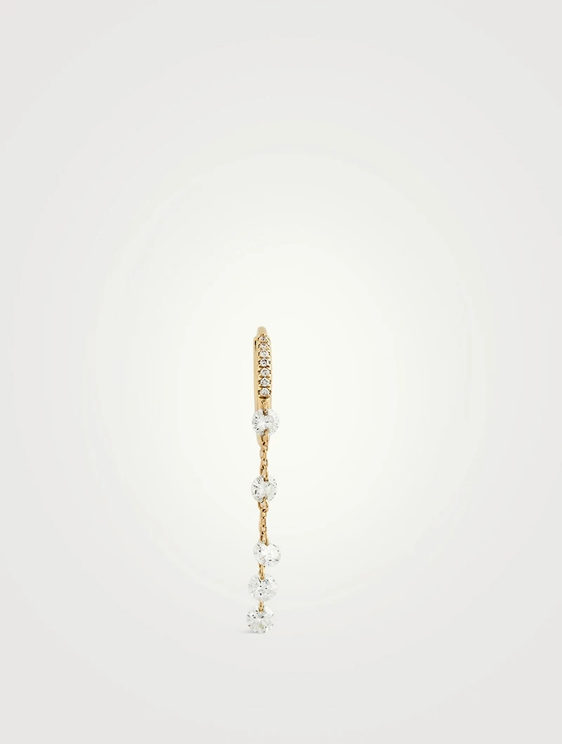 18K Gold Circle Chain Hoop Earring With Five Diamonds