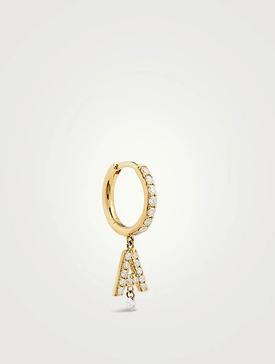 18K Gold Alphabet A Hoop Earring With Diamonds